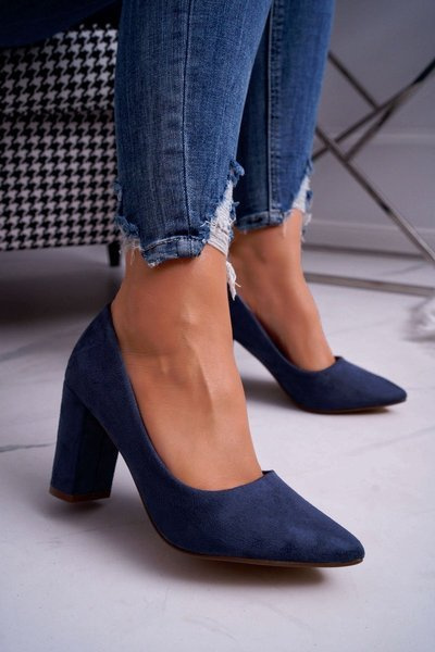 Femei stiletto pompe din piele de piele de piele de piele de piele albastră