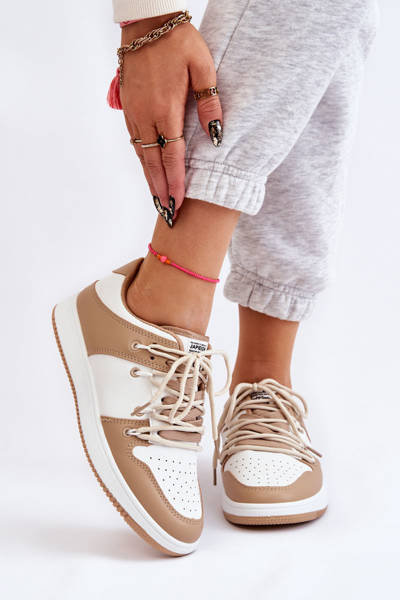 Women's Classic Double Lace Up Trainers White and beige Jella