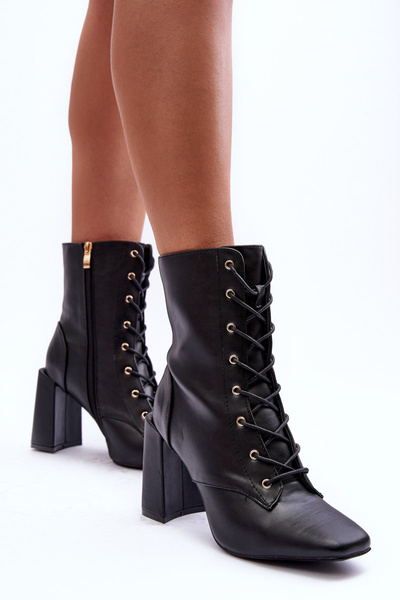 Leder Schnürstiefel Mit Pfosten Schwarz Divani