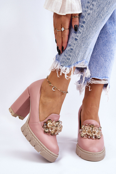 Elegante Pumps mit Ornament Glatt Rosa Caterine