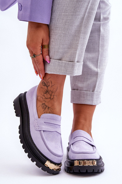 Mocassins Classiques En Daim Avec Embellissement Violet Monaro