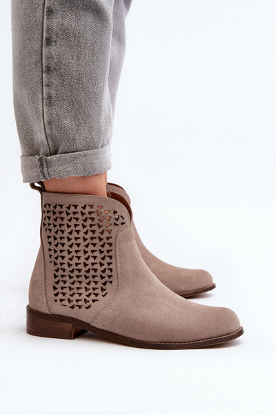 Zazoo 2791 Suede Openwork Boots Beige