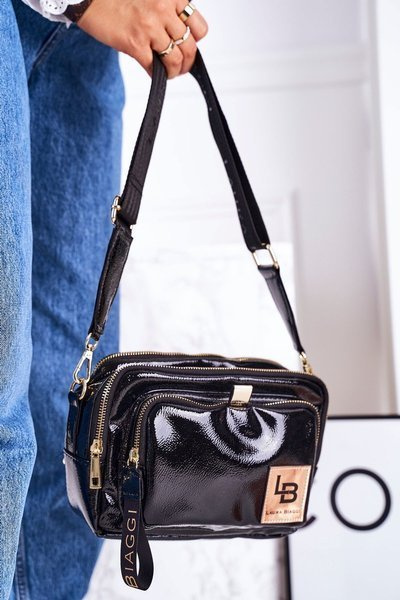Geantă pentru femei poșetă de portbagaj Laura Biaggi Black Shiny Black