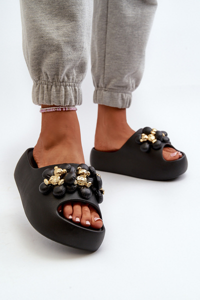 Tongs Pour Femmes En Mousse Avec Décorations Sur Semelle Épaisse Noir Bremavia