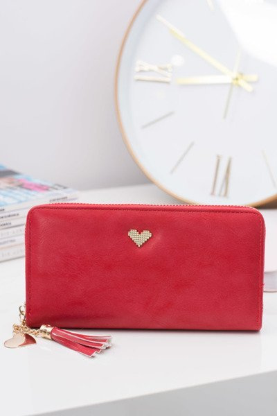 Porte-clés Grand Portefeuille Femme Rouge Coeur Doré