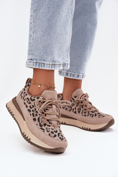 Wildledergefütterte Damensneaker auf Plattform Vinceza 66836 Leopardenmuster Beige