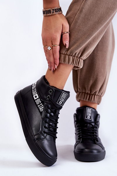 Adidaje de piele înaltă pentru femei Big Star EE274355 Negru