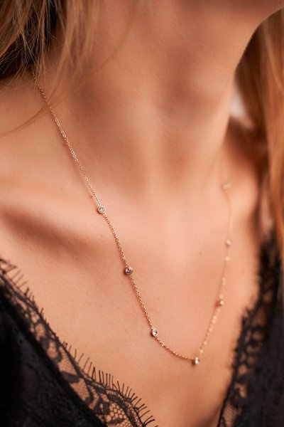 Damen Gold Kette Halskette Celebrity Weiß Zirkon Elvira