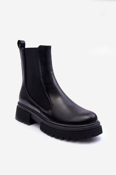 Klassische Lederstiefeletten Botki Schwarz Isminna