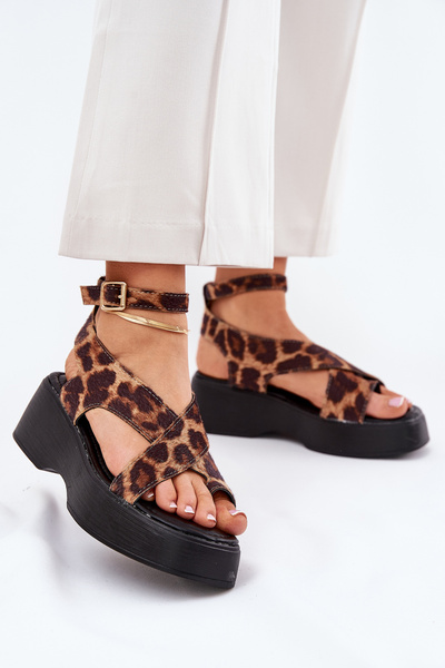 Damen Sandalen Auf Plattform Und Keil Im Leopardenmuster Braun Tenzorus