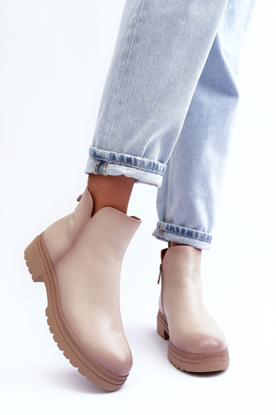 Lederstiefel Mit Niedriger Schaft Beiges Foteini