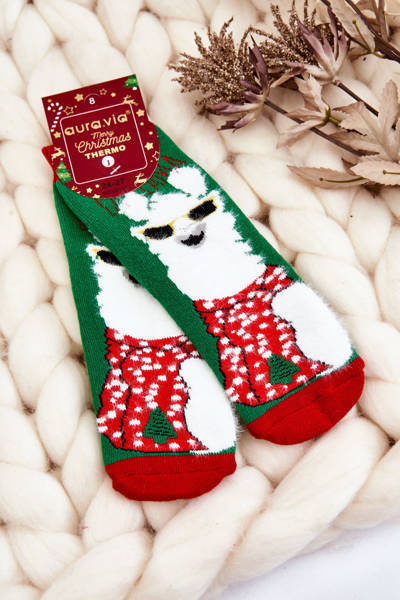Children's Christmas Cotton Șosete termoactive Alpaca Green