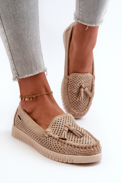 Mocassins Découpés Pour Femme En Faux Daim Avec Détails Dorés Tinami