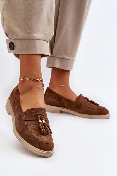 Zazoo 3420 Mocassins Femme Daim Talon Plat Marron