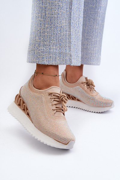 Sneakers de piele cu talpă cu platformă bej S.Barski LR810