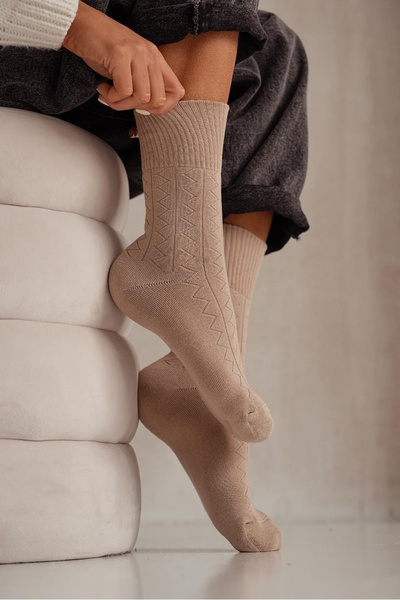 Women's Frotte Zigzag Socks Beige