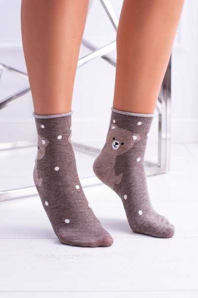 Damen Socken Braun mit Teddybär