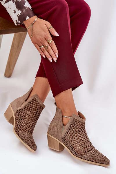 Damen Ajour Stiefeletten Mit Absatz Und Ausschnitten Und Geflochtenem Khaki Tulifedi