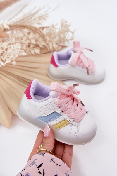 Încălțăminte Sport Copii Sneakers Cu Talpă Iluminată Alb-Roz Arielle