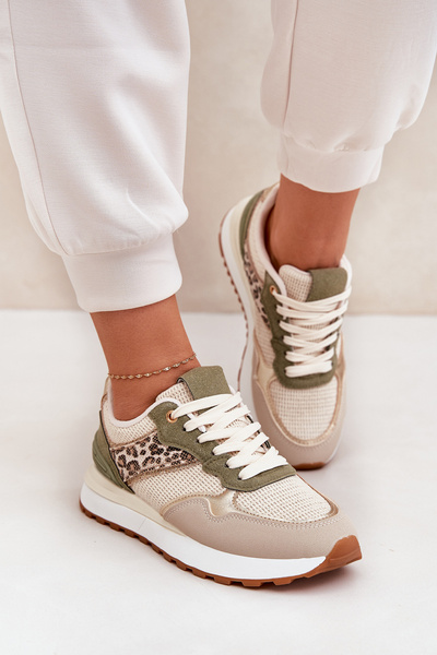 Damen Sportschuhe Mit Pantherdruck Auf Plattform Grün Davinara