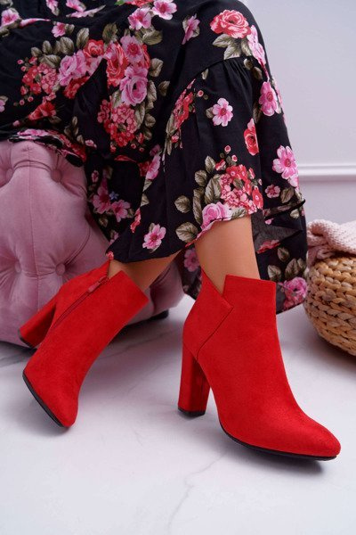 Bottes à talons aiguilles pour femmes en daim à volants rouges