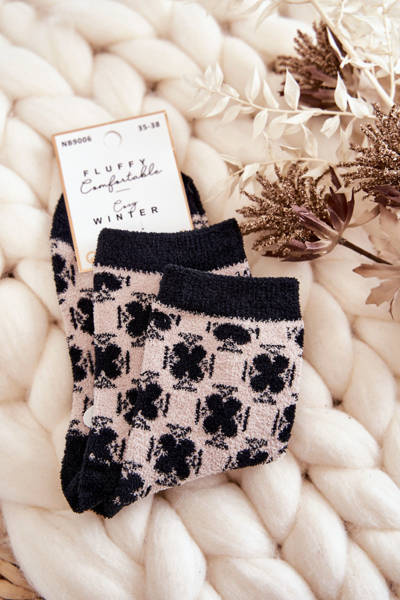 Warme Damensocken mit Mustern beige und schwarze