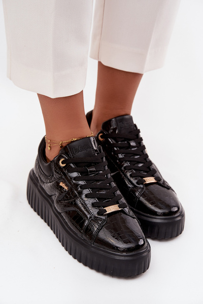 Tenisi pentru femei din piele lucioasă pe platformă Lee Cooper LCJ-25-09-3870 Negru