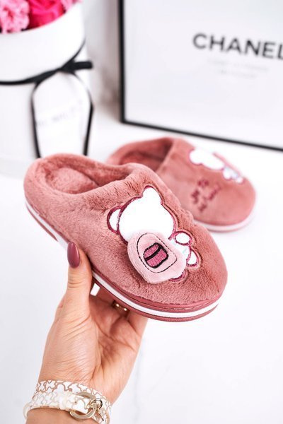Chaussons Enfant Avec Ours Rose Poudré Go To School
