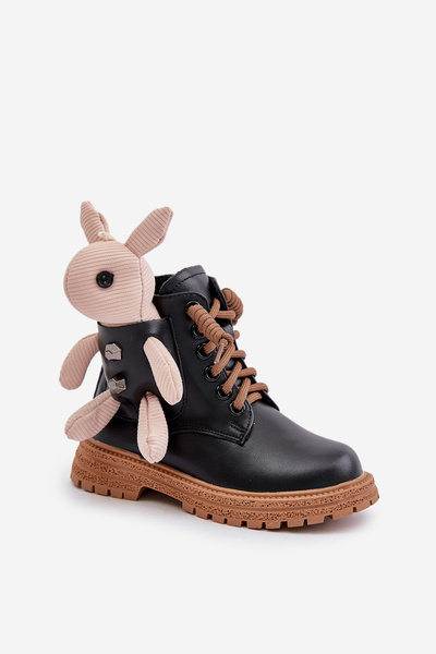 Ledergefütterte Kinderstiefel Mit Reißverschluss Und Bär Schwarz Vinceza 36261