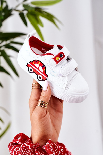 Baskets Enfant Avec Velcro Blanc-Rouge Taxi