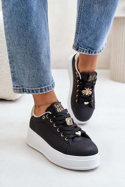 Women's Platform Sneakers with Decorations Black Herbisa