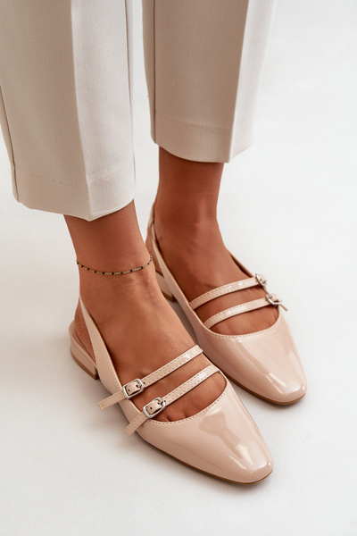 Ballerines Laquées À Brides Sur Talon Bas Beige Bialettia