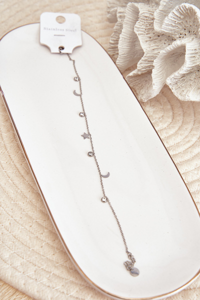 Bracelet De Cheville Avec Lunes Et Étoile Argent