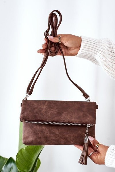 Pochette Avec Bandoulière Amovible Et Franges Marron