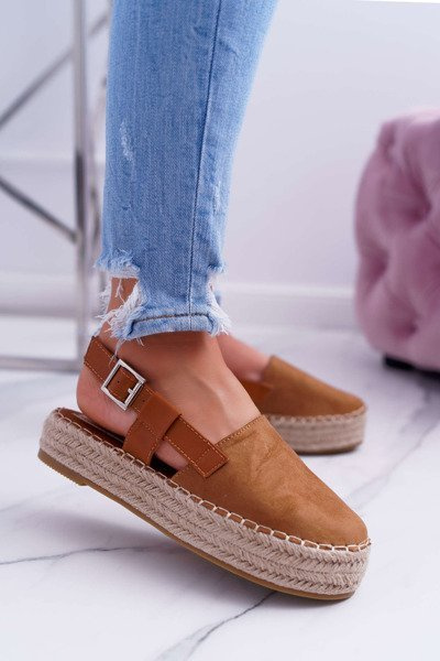 Damen Wildleder Plateau Espadrilles Camel Parteno