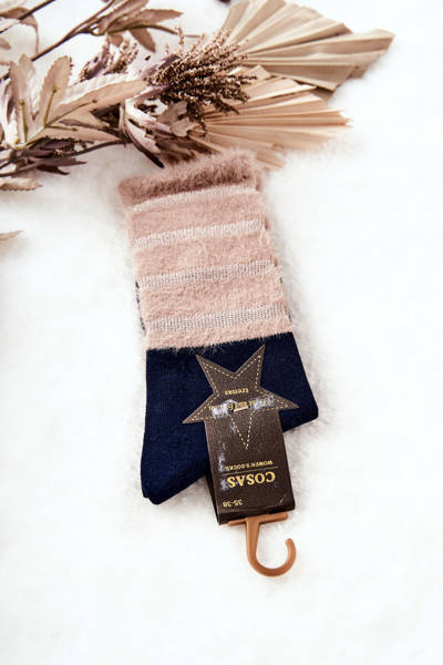 Chaussettes Femme Avec Fourrure COSAS Marine et Beige