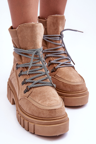 Bottes Femme Daim À Lacets Gland Beige Foncé