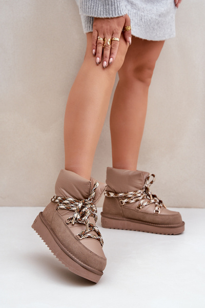 Bottes D'Hiver En Daim Pour Femmes Avec Des Lacets Épais D.Franklin DFSH375003 Taupe