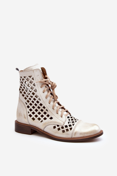 Perforuoti odiniai batai Zazoo 2695 Gold Distressed