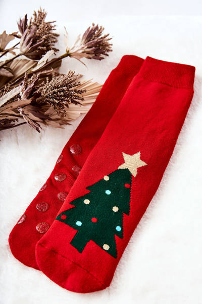 Socken Anti-Rutsch Weihnachtsbaum Rot