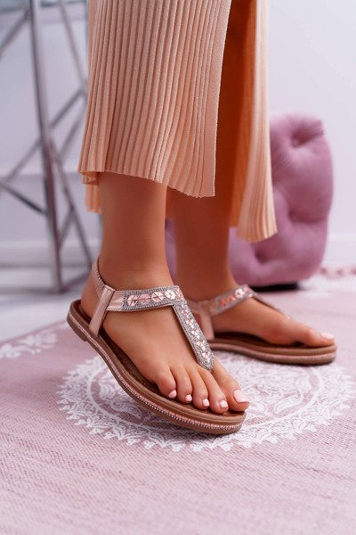 Flache Damen-Sandalen zum Hineinschlüpfen mit Zirkonen Champagne Mabellena