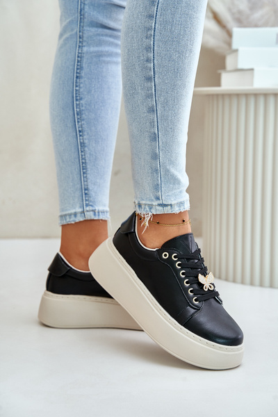 Bőr Női Platform Sneakers Kitűzővel Vinceza 89101 Fekete