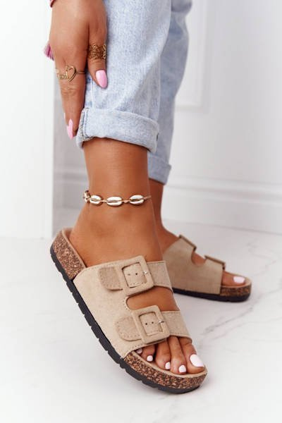 Papuci din piele de căprioară pe talpa Cork Beige Jennifer