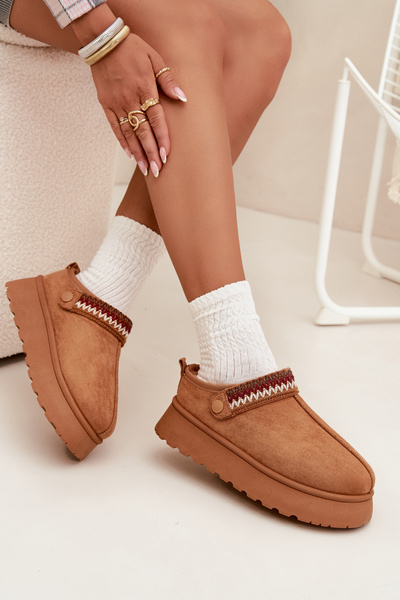 Damen Schneestiefel niedrig mit beweglichem Riemen und Stickerei auf Plattform Camel Lyrisse