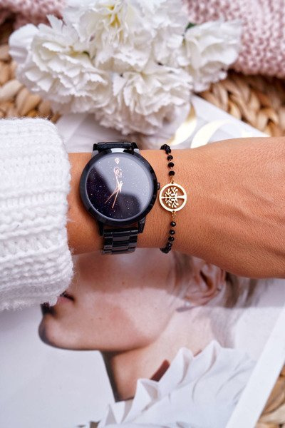 Women's Chain Armband Gold Schwarz Perlen Baum des Lebens Spirituelle