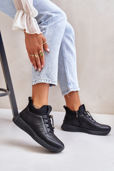 Chaussures de sport chaudes en cuir avec fermeture éclair noir Artiker 55C0041