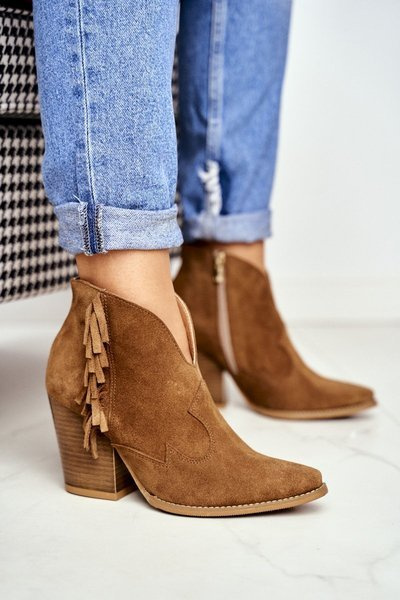 Cizme din piele cu toc pentru femei Laura Messi Camel 2133