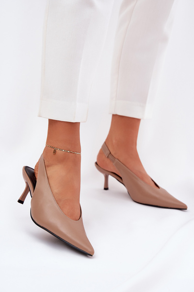 Escarpins À Dos Ouvert En Cuir Écologique Beige Foncé Aricandia