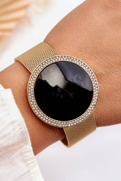 Digital Watch On Bracelet Mesh GG Luxe Gold