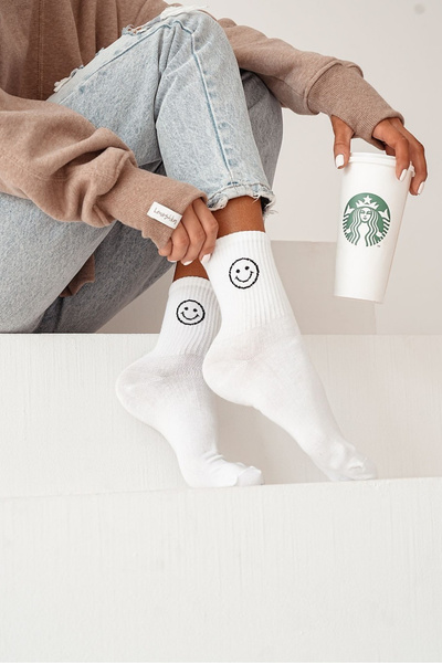 Damen Baumwollsocken Emojis Weiß